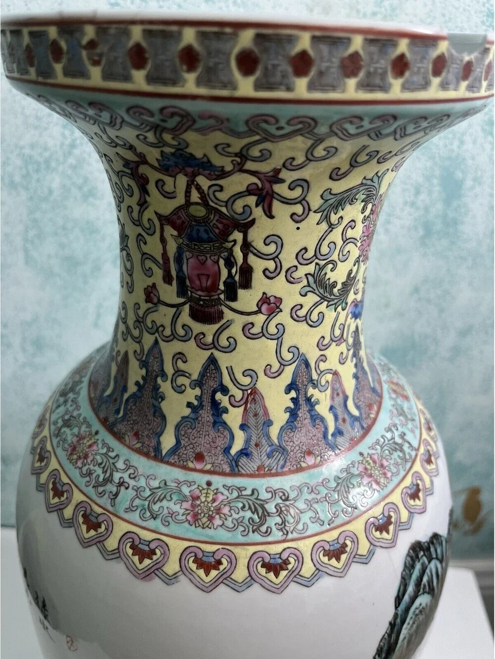 Vintage Asian Chinese Style Porcelain Flower Vase Handmade Beautiful Horses